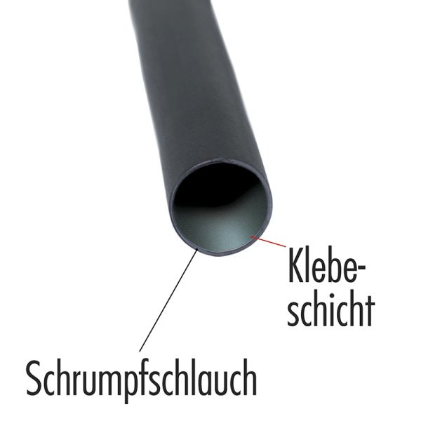 Schrumpfschlauch,  schwarz mit Innenkleber, 15 mm, Meterware