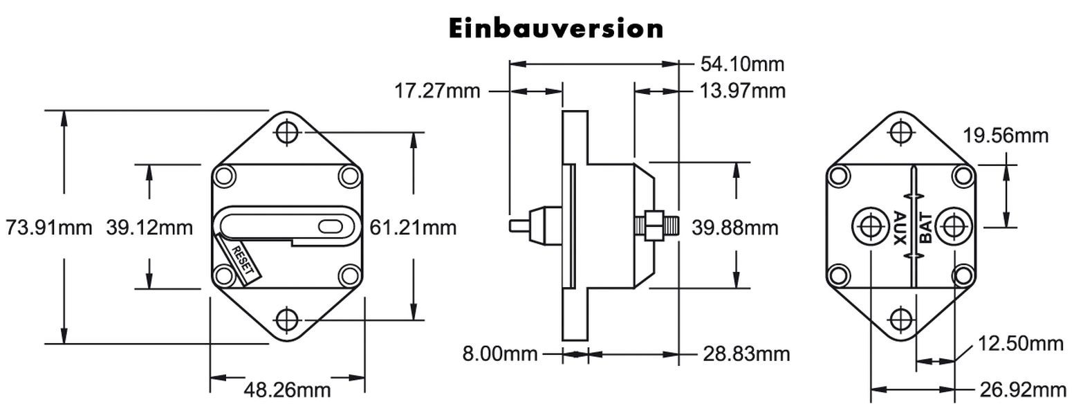 BLUE SEA - 50 A DC - 285-Serie Sicherungsautomat für EINBAU