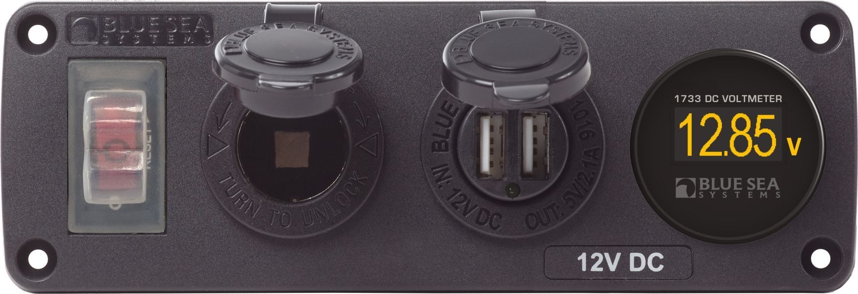 BLUE SEA - wassergeschütztes Panel - 12V + USB + Voltmeter