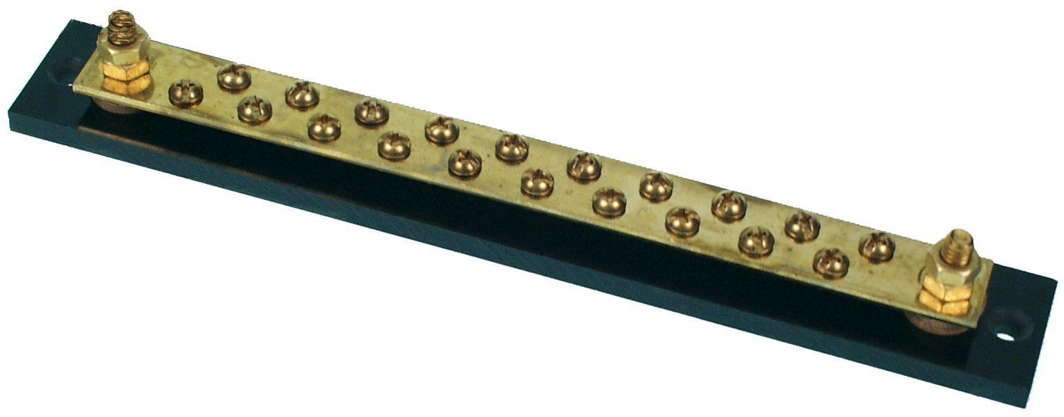 Sammelschiene, Messing, 2 Bolzen Ø 6 mm + 20 Anschlüsse 4 mm